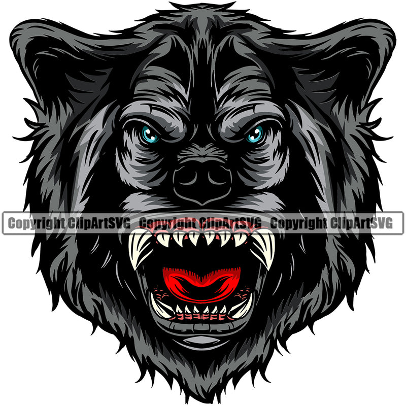 Wolf Angry Face Blue Eyes Long Sharp Horror Teeth Sports Team Mascot Game Fantasy eSport Wolves Animal Open Mouth Red Tongue Vector Symbol Design ClipArt SVG