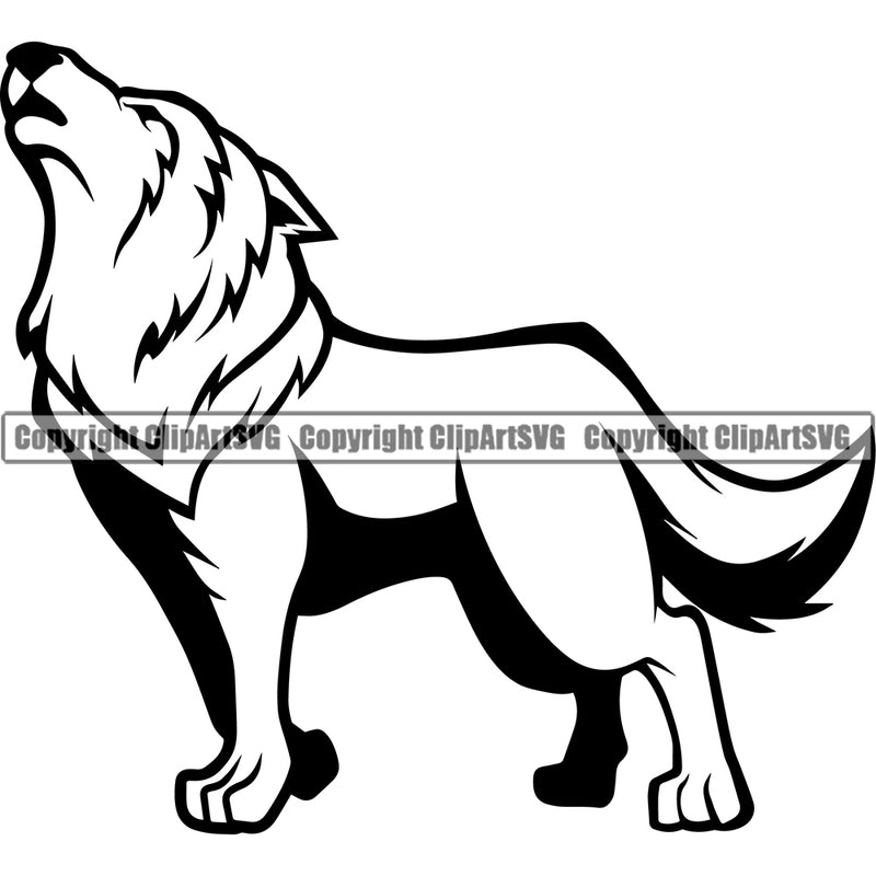 Wolf Howl Mascot Game Fantasy eSport Howling Wolves Animal Black And White Vector Symbol Design ClipArt SVG