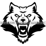 Wolf Angry Face Long Sharp Horror Teeth Sports Team Mascot Game Fantasy eSport Black And White Wolves Animal Open Mouth Vector Symbol Design ClipArt SVG
