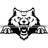 Wolf Angry Face Long Sharp Horror Teeth Arms Claws Sports Team Mascot Game Fantasy eSport Black And White Wolves Animal Open Mouth Vector Symbol Design ClipArt SVG