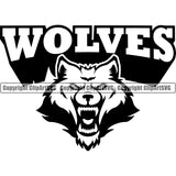 Wolves Angry Face Long Sharp Horror Teeth Sports Team Mascot Game Fantasy eSport Black And White Wolf Animal Open Mouth Vector Symbol Design ClipArt SVG