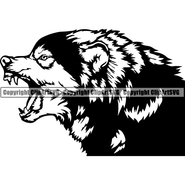 Wolf Angry Face Scary Teeth Side View Sports Team Mascot Game Fantasy eSport Wolves Animal Open Mouth Vector Symbol Design ClipArt SVG