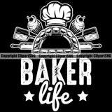 Baker Baking Bake Cook Cooking Cooker Pastry Food Kitchen Fire Brick Oven Pizza Pizzeria Baker Life Black Background Design Element Gourmet Restaurant Chef Art Logo Clipart SVG