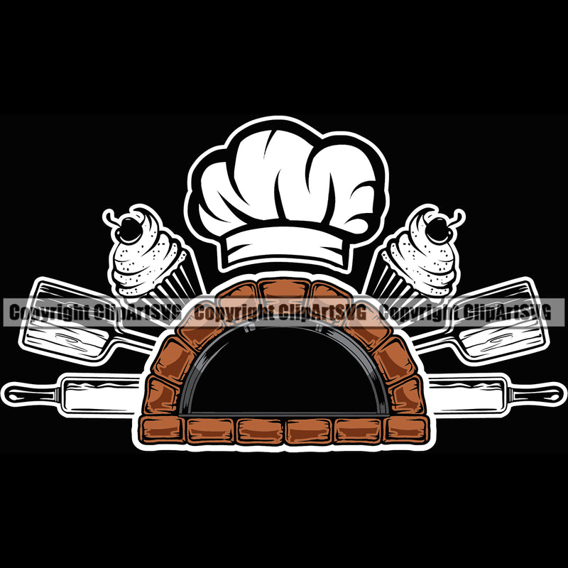 Baker Baking Bake Cook Cooking Cooker Fire Brick Oven Pizza Pizzeria Black Background Design Element Pastry Food Kitchen Restaurant Chef Art Logo Clipart SVG