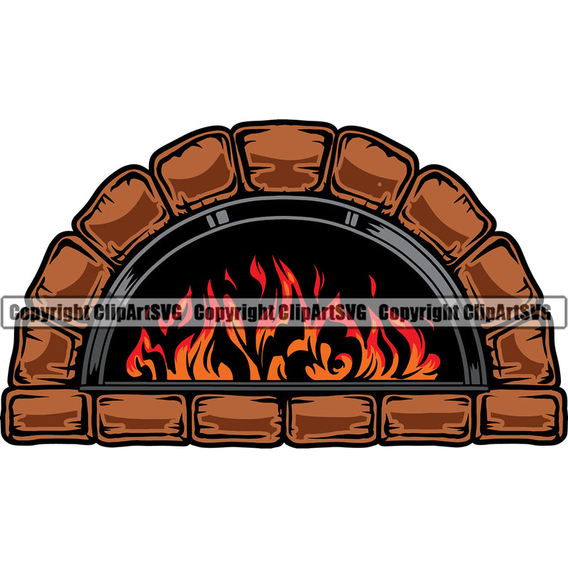 Baker Baking Bake Cook Cooking Cooker Fire Brick Oven Pizza Pizzeria Pastry Food Kitchen Baker Over Fire Color Design Element Gourmet Restaurant Chef Art Logo Clipart SVG