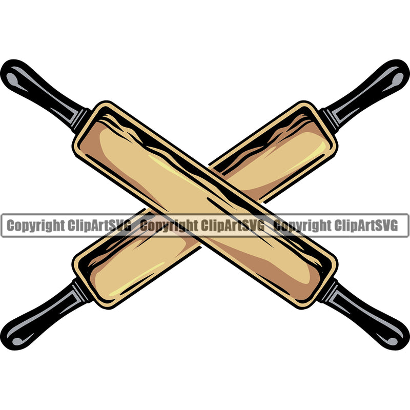Baker Baking Bake Cook Cooking Cooker Baking Rolling Pin Color Crossed Design Element Pastry Food Kitchen Gourmet Restaurant Chef Art Logo Clipart SVG