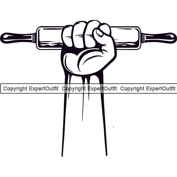 Baker Baking Bake Cook Cooking Cooker Baking Rolling Pin Hand Up Design Element Pastry Food Kitchen Gourmet Restaurant Chef Art Logo Clipart SVG