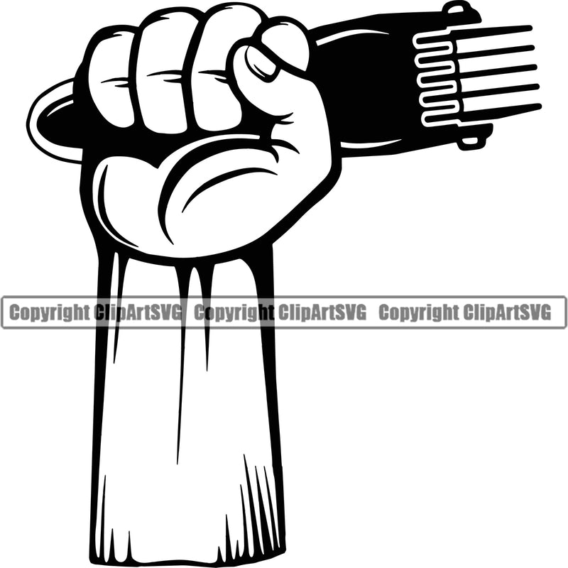 Barber Hand Holding Hair Clippers Clipper Hand Power Barbershop Hair Cut Hairdresser Haircut Hairstyle Hairstylist Beauty Salon Shave Shaving Groom Grooming Design Element Retro Vintage Business Company Logo Clipart SVG