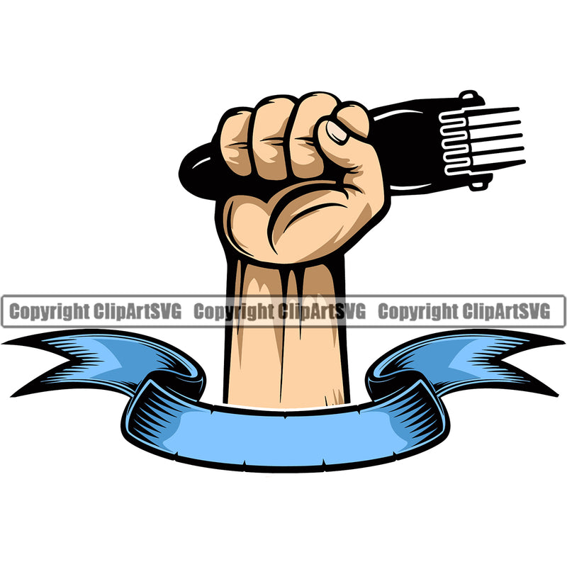 Barber Hand Holding Hair Clippers Clipper Power Color Arm Rib Scissors Barbershop Hair Cut Hairdresser Haircut Hairstyle Hairstylist Beauty Salon Beard Shave Shaving Groom Grooming Design Element Retro Vintage Business Company Logo Clipart SVG