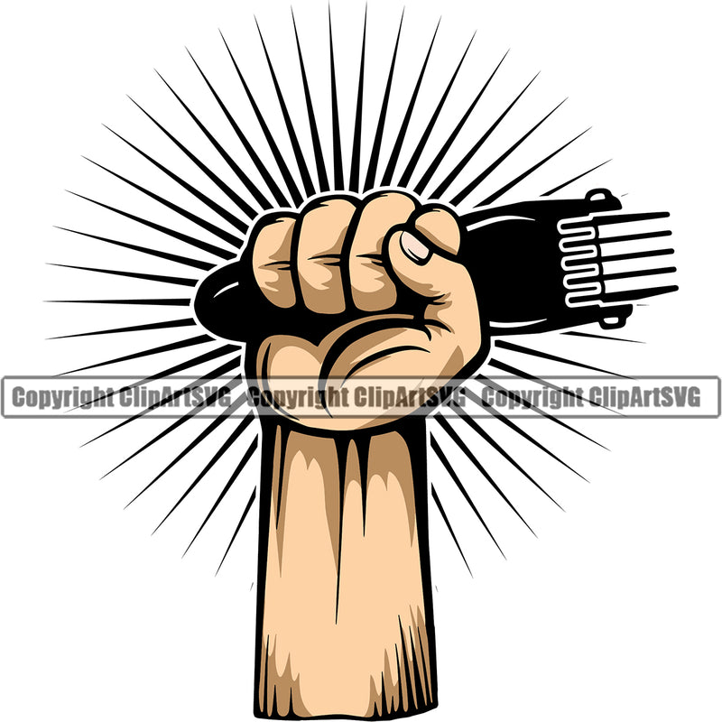 Barber Hand Holding Hair Clipper Clippers Barbershop Hair Cut Hairdresser Haircut Professional Classic Style Hairstyle Hairstylist Beauty Salon Beard Shave Shaving Groom Grooming Design Element Retro Vintage Business Company Logo Clipart SVG