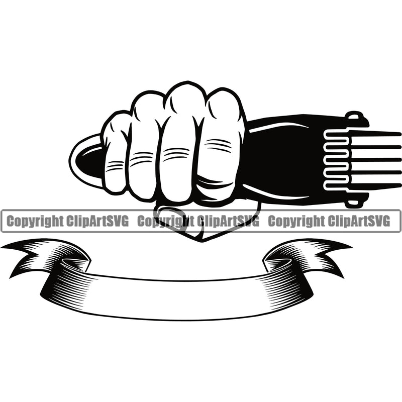 Barber Hand Holding Hair Clippers Clippers Shop Punch Color Rib Barbershop Hair Cut Hairdresser Hairstyle Hairstylist Beauty Salon Beard Shave Shaving Groom Grooming Design Element Retro Vintage Business Company Logo Clipart SVG