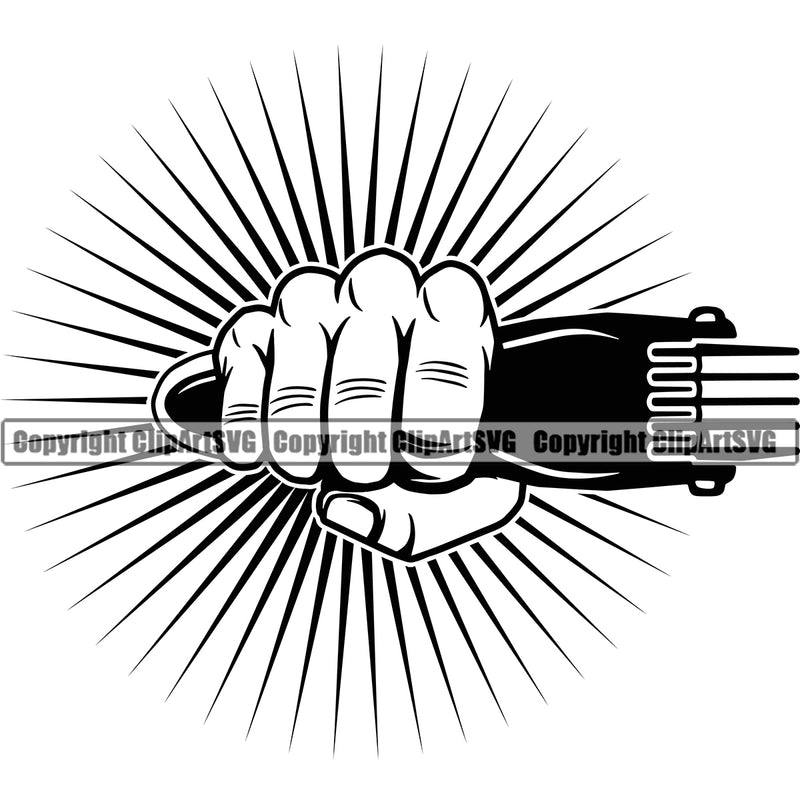 Barber Hand Holding Hair Clippers Punch Color Sun Rib Clippers Barbershop Hair Cut Hairdresser Haircut Hairstylist Beauty Salon Beard Shave Shaving Groom Grooming Design Element Retro Vintage Business Company Logo Clipart SVG