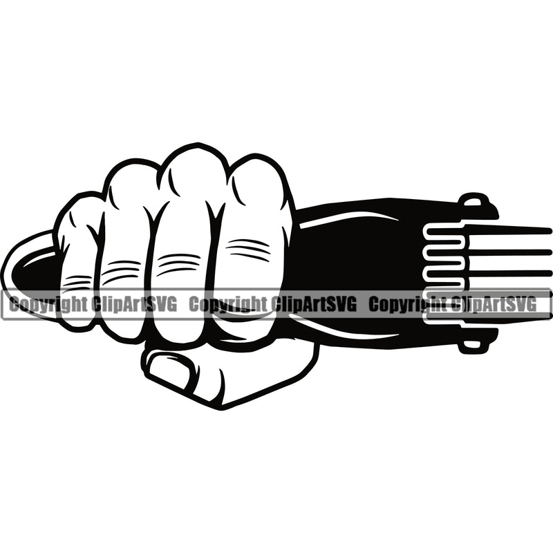 Barber Hand Holding Hair Clippers Shop Barbershop Hair Punch Power Clippers Cut Hairdresser Haircut Hairstylist Beauty Salon Beard Shave Shaving Groom Grooming Design Element Retro Vintage Business Company Logo Clipart SVG