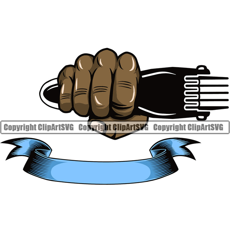 Barber Hand Holding Hair Clippers Clipper Black African American Punch Color Rib Barbershop Hair Cut Hairdresser Haircut Hairstyle Hairstylist Beauty Salon Beard Shave Shaving Groom Grooming Design Element Retro Vintage Business Company Logo Clipart SVG