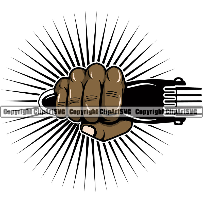 Barber Clipper Clippers Razor Mustache Professional Hand Holding Color Sun Shop Barbershop Hair Black African American Cut Hairdresser Haircut Hairstyle Hairstylist Beauty Salon Beard Shave Shaving Grooming Element Retro Business Company Logo Clipart SVG