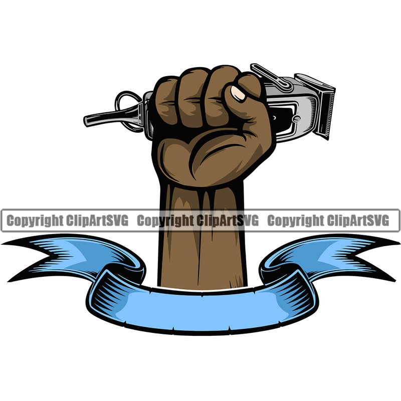 Barber Hand Holding Hair Clippers Clippers Black African American Arm Rib Barbershop Hair Hand Power Cut Hairdresser Haircut Hairstyle Hairstylist Beauty Salon Beard Shave Shaving Grooming Design Element Retro Vintage Company Logo Clipart SVG