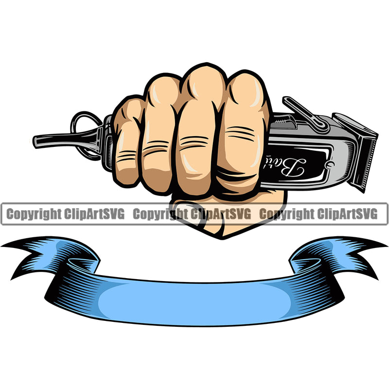 Barber Hand Holding Hair Clippers Shop Clippers Barbershop Punch White Caucasian Hairdresser Haircut Hairstyle Hairstylist Beauty Salon Beard Shave Shaving Groom Grooming Design Element Vintage Business Company Logo Clipart SVG