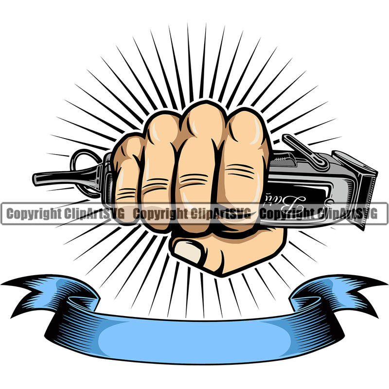Barber Hand Holding Hair Clippers Shop Clippers Barbershop Hair Cut Hairdresser Haircut Hairstyle Hairstylist Beauty Salon Beard Shave Shaving Groom Grooming Design Element White Caucasian Vintage Business Company Logo Clipart SVG