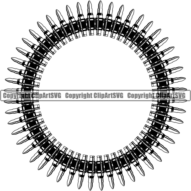 Military Army Weapon Gun Bullet Ak-47 Bullet Circle Design Element Chain Border Outline Background Design Element Art Logo Clipart SVG