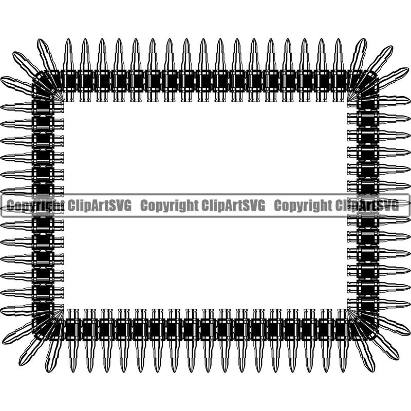 Military Army Weapon Gun Bullet Ak-47 Bullet Rectangle Design Element Chain Border Outline Background Design Element Art Logo Clipart SVG