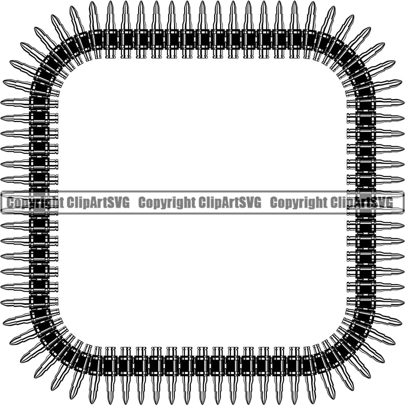 Military Army Weapon Gun Bullet Ak-47 Bullet Square Design Element Chain Border Outline Background Design Element Art Logo Clipart SVG