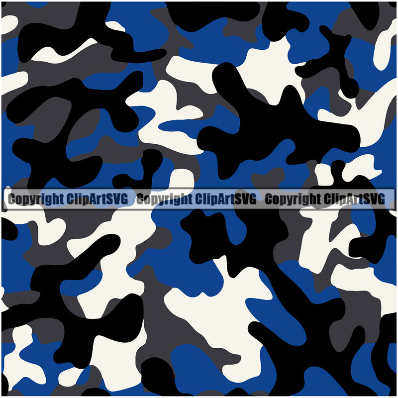 Camo Camouflage Design Seamless Pattern Black Blue Color Vector Army War Combat Camping Nature Sports Military Fashion Clipart SVG