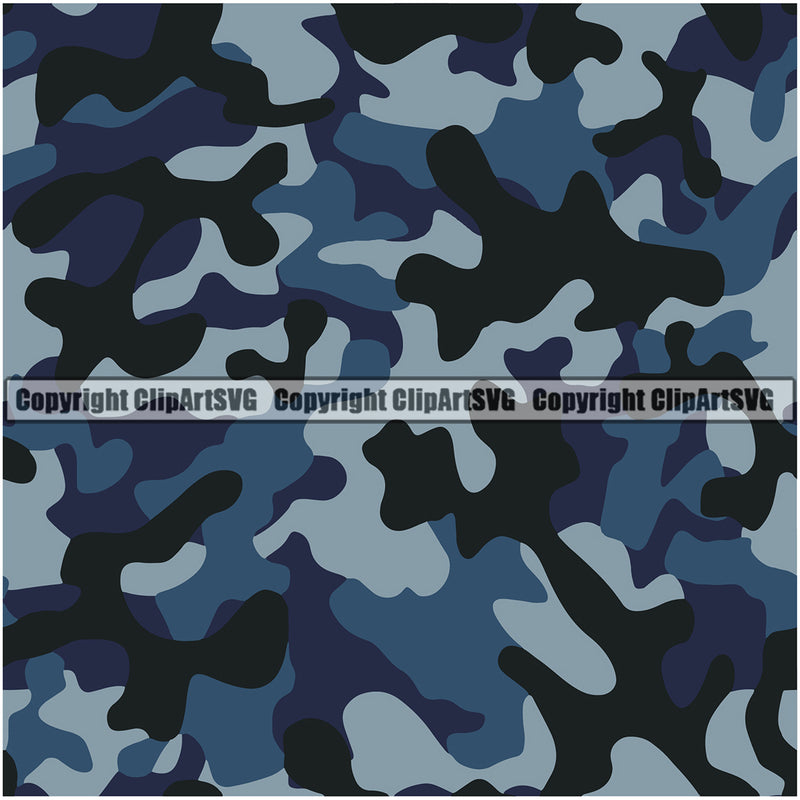 Camo Classic Seamless Pattern Design Blue Color Paintball Army War Combat Vector Camping Nature Sports Military Fashion Clipart SVG