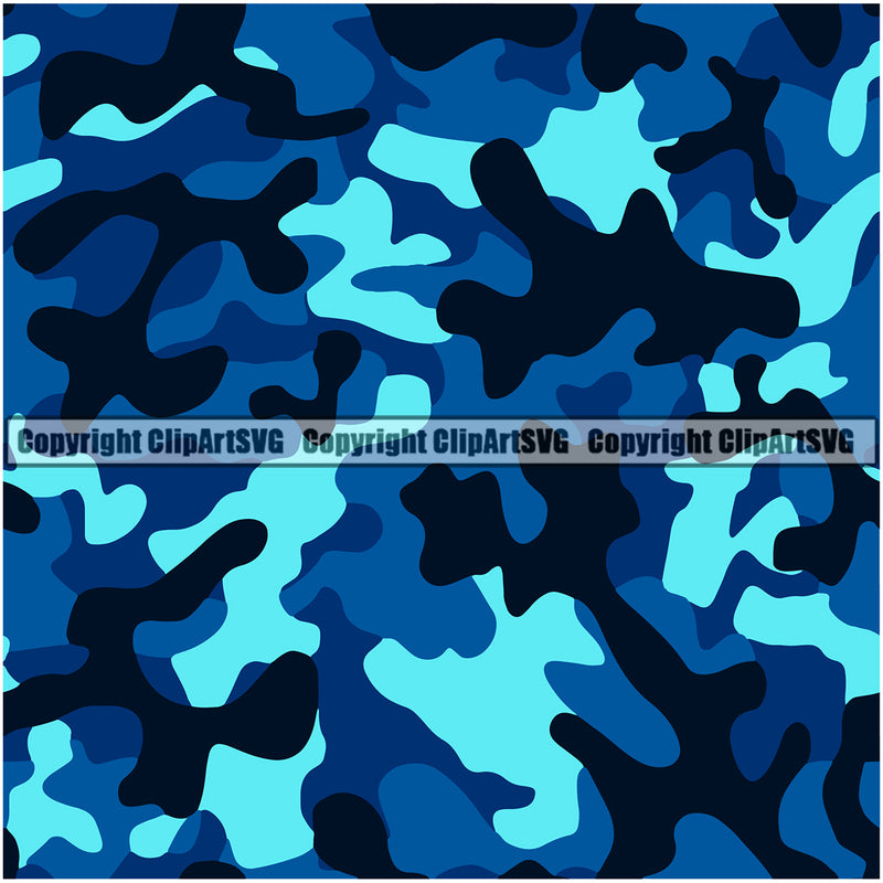 Camo Classic Seamless Pattern Design Blue Color Camping Nature Sports Military Fashion Vector Paintball Army War Combat Clipart SVG