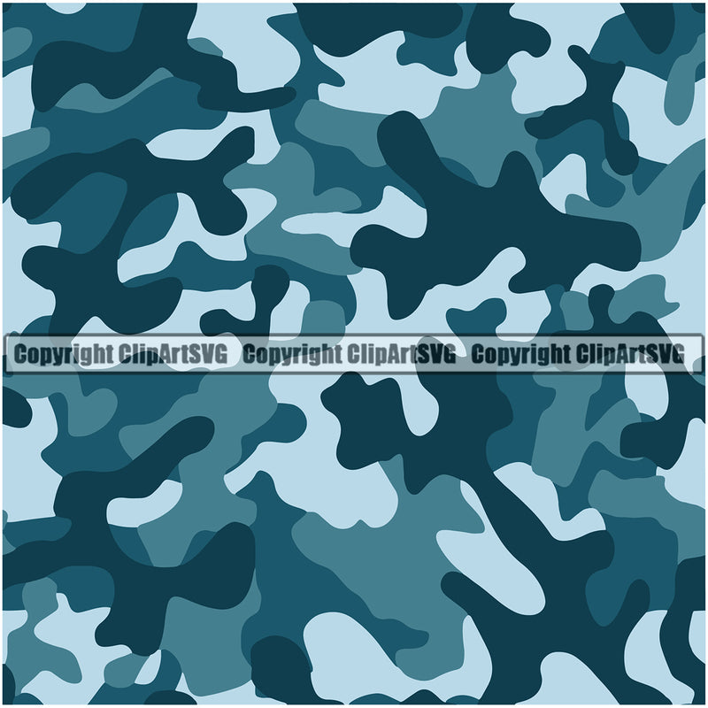 Camo Camouflage Seamless Pattern Design Color Blue Army War Combat Camping Nature Sports Military Vector Clipart SVG