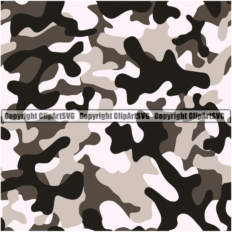 Camo Camouflage Seamless Pattern Design Black Brown Color Nature Sports Military Fashion Army War Combat Camping Vector Jungle Wilderness Clipart SVG