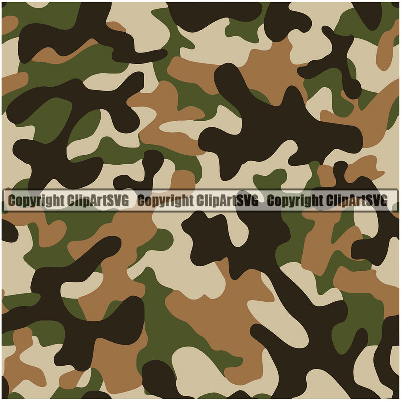 Camo Camouflage Seamless Pattern Design Army War Combat Camping Nature Sports Military Fashion Brown Color Clipart SVG