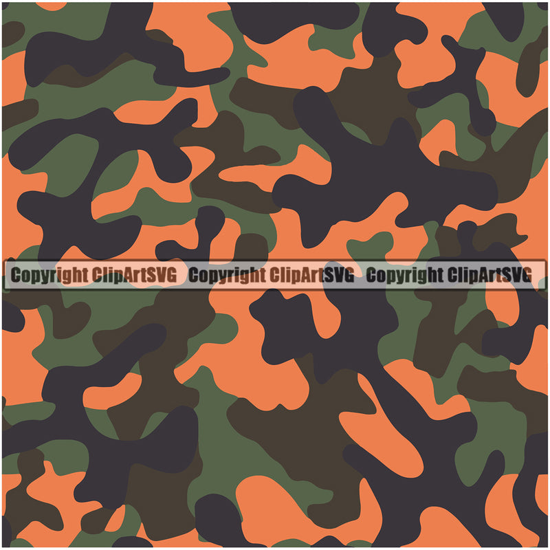 Camo Classic Seamless Pattern Design Deep Orange And Black Color Paintball Army War Combat Camping Nature Sports Military Fashion Vector Clipart SVG