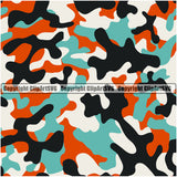 Camo Classic Seamless Pattern Design Orange Black Aqua Color Army War Combat Camping Nature Sports Military Fashion Clipart SVG