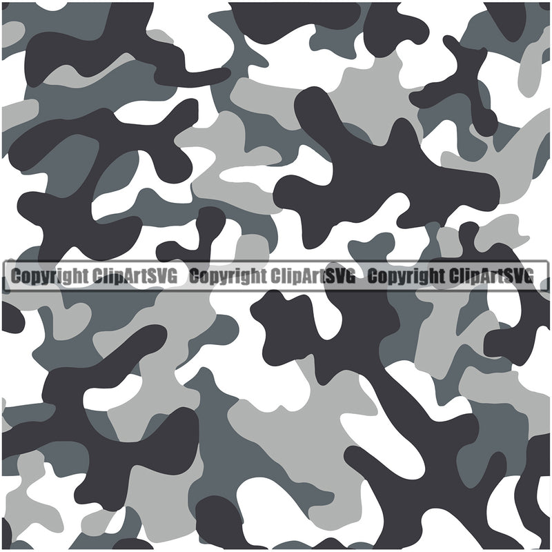 Camo Classic Seamless Pattern White Color Paintball Army War Combat Camping Nature Sports Military Fashion Vector Clipart SVG