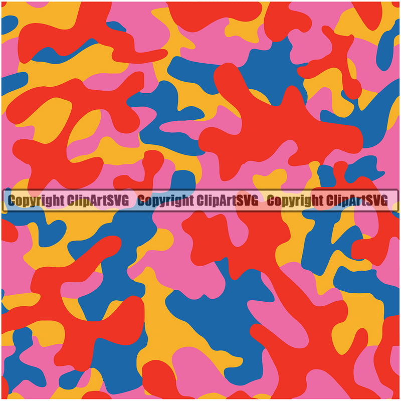Camo Classic Seamless Pattern Design Orange Pink Color Paintball Army War Combat Camping Nature Sports Military Fashion Clipart SVG