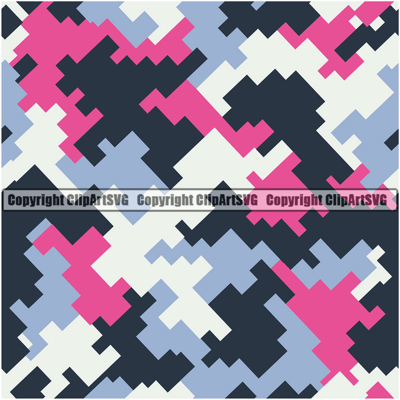 Camo Digital Seamless Pattern Design Multicolor Paintball Color Pink Black White Army War Combat Camping Nature Sports Military Fashion Vector Clipart SVG