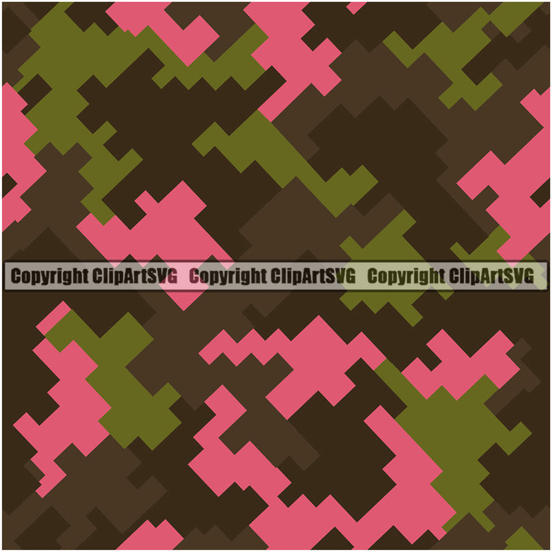 Camo Digital Seamless Pattern Design Color Pink Green Black Multicolor Outdoor Hunting War Combat Camping Nature Sports Military Fashion Vector Clipart SVG