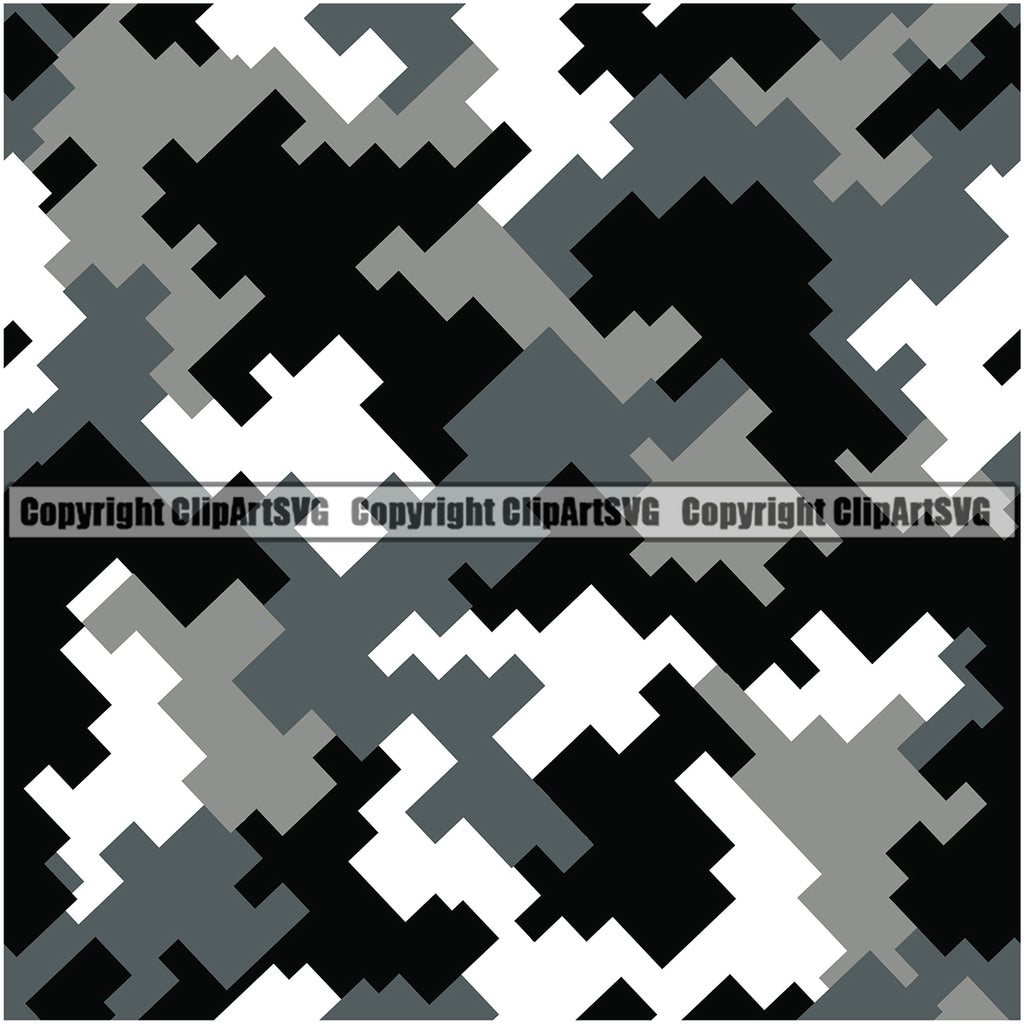 Digital Seamless Pattern Design Camo Gray Color Black White Gray Army War Combat Camping Nature Sports Military Vector Clipart SVG