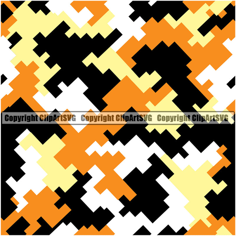 Digital Camo Camouflage Seamless Pattern Design Yellow Color Army War Combat Camping Nature Military Fashion Outdoor Clipart SVG