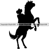 Cowboy Riding Horse Western Texas Vintage American Country Rodeo Silhouette Black Color Design Element Traditional Retro Old Wild West Art Design Isolated Rancher Logo Clipart SVG