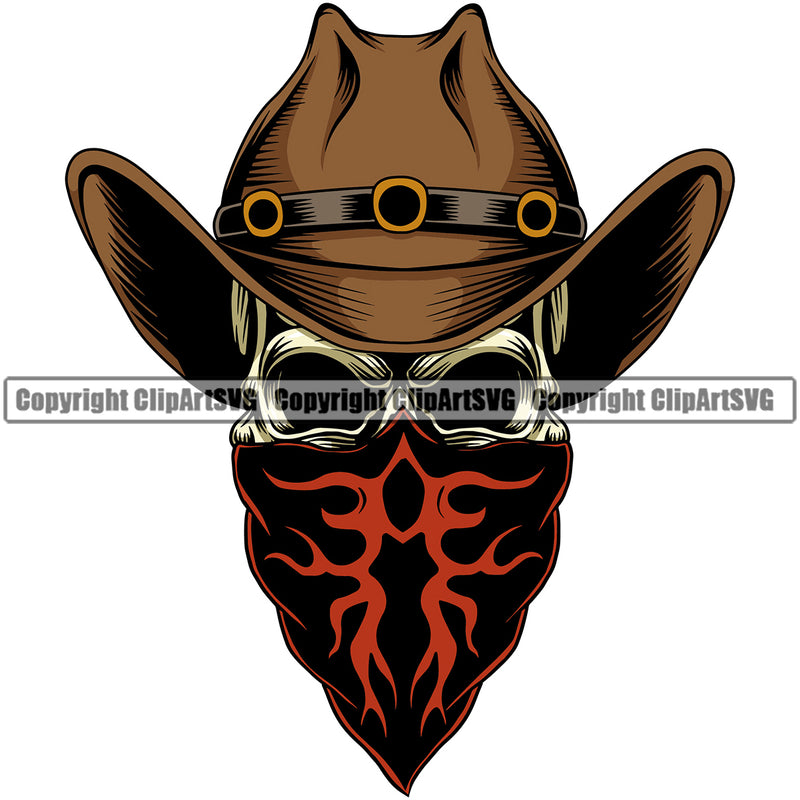 Cowboy Western Texas Vintage American Country Color Hat Skull Skeleton Bandanna Scarf Cap Design Element Rodeo Traditional Retro Old Wild West Art Design Isolated Rancher Logo Clipart SVG