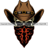 Cowboy Western Texas Vintage American Country Color Hat Skull Skeleton Bandanna Scarf Cap Design Element Rodeo Traditional Retro Old Wild West Art Design Isolated Rancher Logo Clipart SVG