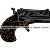 Cowboy Western Texas Vintage American Country Rodeo Retro Gun Pistol Revolver Two Shot Color Design Element Traditional Retro Old Wild West Art Design Isolated Rancher Logo Clipart SVG