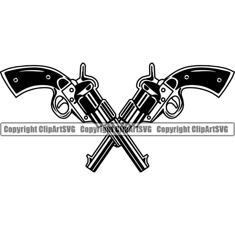 Cowboy Western Texas Vintage American Country Rodeo Double Gun Pistol Revolver Design Element Vector Traditional Retro Old Wild West Art Design Isolated Rancher Logo Clipart SVG