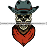Cowboy Western Texas Vintage American Country Skull Skeleton With Hat And Scarf Bandanna Design Element Rodeo Traditional Retro Old Wild West Art Design Isolated Rancher Logo Clipart SVG