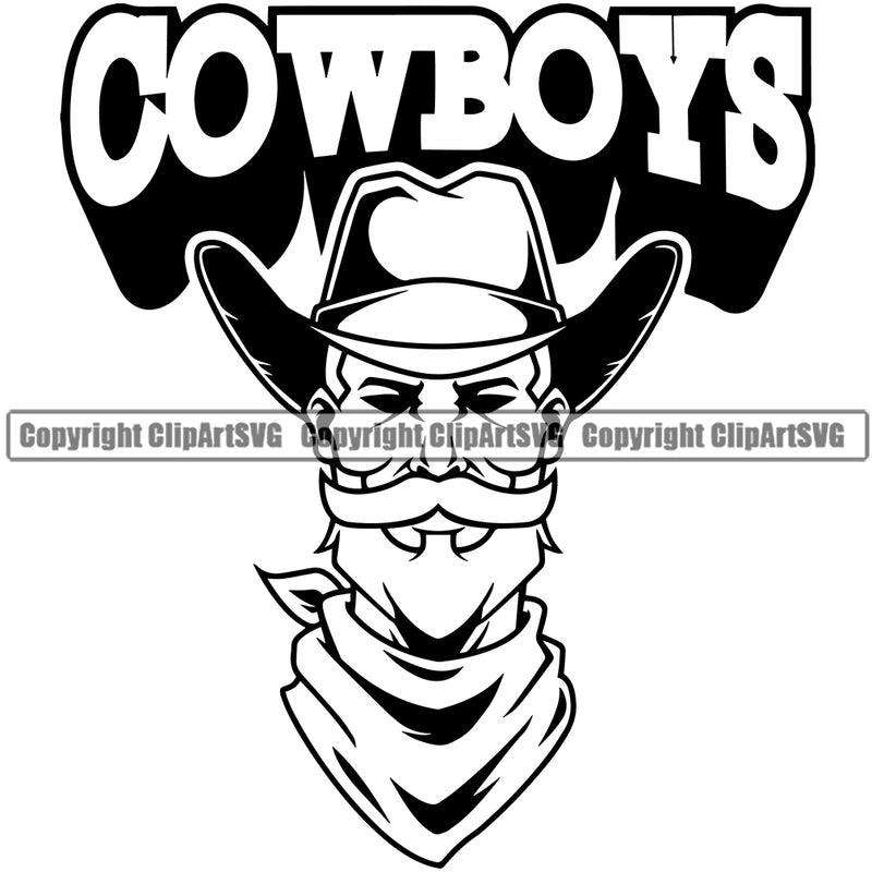 Cowboy Western Texas Vintage American Hat Mascot Combo Design Element Country Rodeo Traditional Retro Old Wild West Art Design Isolated Rancher Logo Clipart SVG