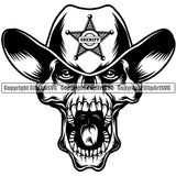 Cowboy Skull Skeleton Outlaw Angry Mean Face Yelling Western Texas Vintage American Country Rodeo With Hat Open Mouth Design Element Traditional Retro Old Wild West Art Design Isolated Rancher Logo Clipart SVG