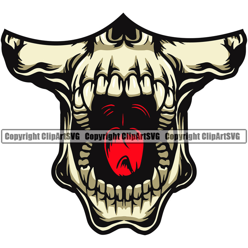 Skull Skeleton Outlaw Angry Mean Face Yelling Color Mask Open Mouth Design Element Bone Scary Halloween Spooky Half Face Art Design Isolated Rancher Yellow Color Logo Clipart SVG