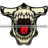 Skull Skeleton Outlaw Angry Mean Face Yelling Color Mask Open Mouth Design Element Bone Scary Halloween Spooky Half Face Art Design Isolated Rancher Yellow Color Logo Clipart SVG