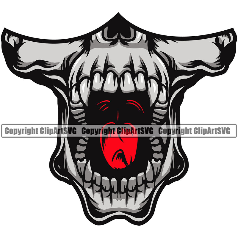 Skull Skeleton Outlaw Angry Mean Face Yelling Color Mask Open Mouth Design Element Bone Scary Halloween Spooky Half Face Color Gray Art Design Isolated Rancher Logo Clipart SVG